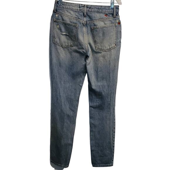 We The Free Twenty-Five 25 Frayed Button Up Embroidery Flower Strawberries Jeans - Picture 2 of 7